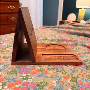 Solid Wood Book Page Holder & Bedside Valet Tray – “Save My Spot” Phone & Glasse